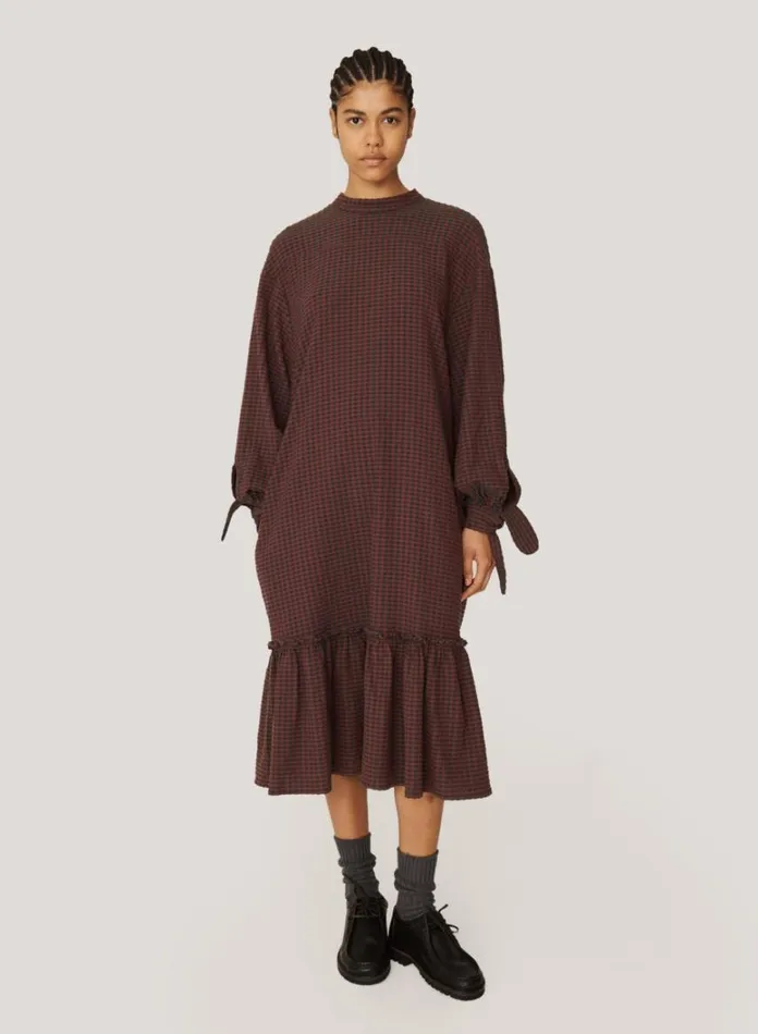 Womens Dresses YMC Rushmore Seersucker Check Dress Burgundy Multi