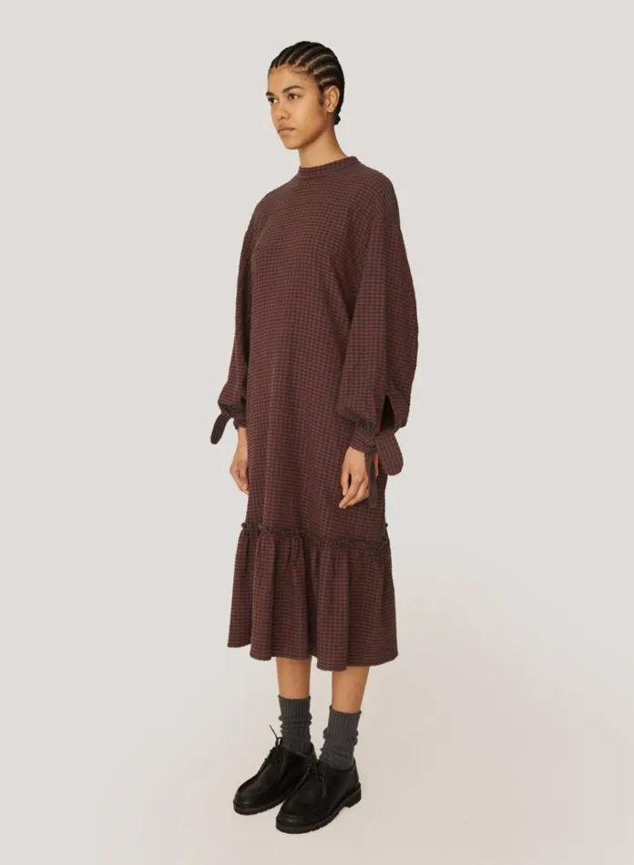 Womens Dresses YMC Rushmore Seersucker Check Dress Burgundy Multi