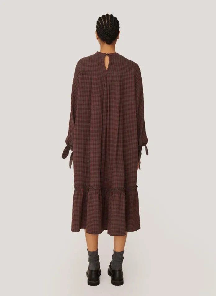 Womens Dresses YMC Rushmore Seersucker Check Dress Burgundy Multi