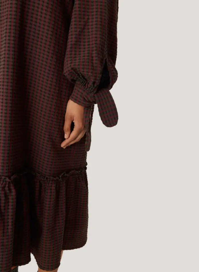 Womens Dresses YMC Rushmore Seersucker Check Dress Burgundy Multi