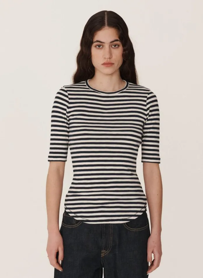 Womens Earth YMC Earth Charlotte ShortSleeved TShirt Navy White
