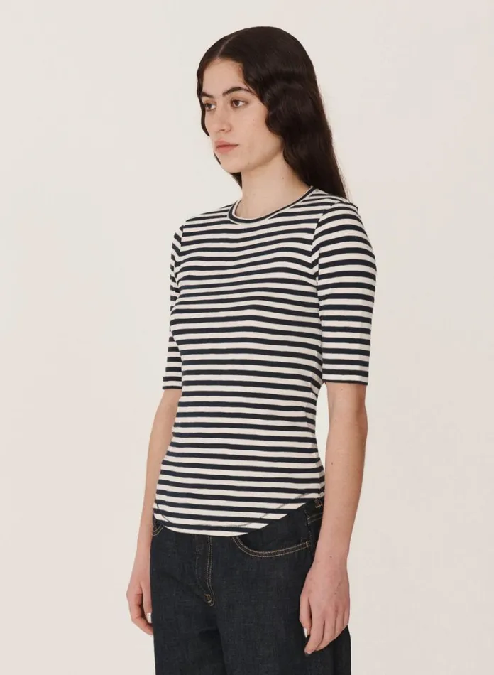 Womens Earth YMC Earth Charlotte ShortSleeved TShirt Navy White
