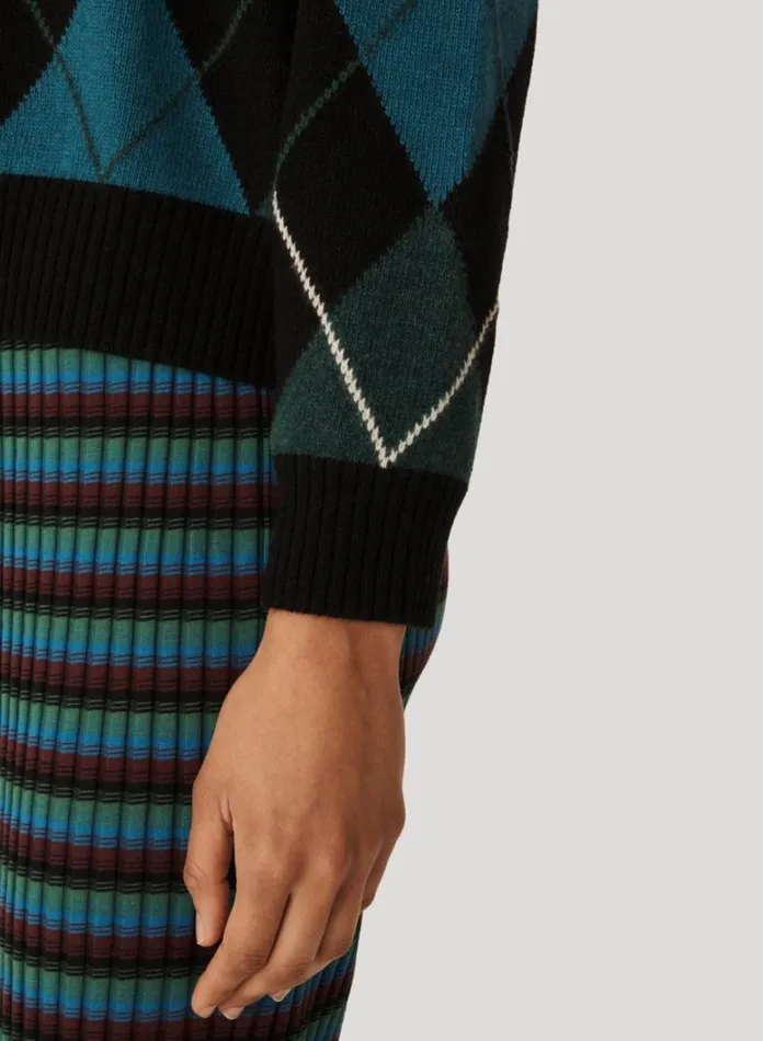 Womens Knitwear YMC Atomic Argyle Knit Cardigan Black Multi