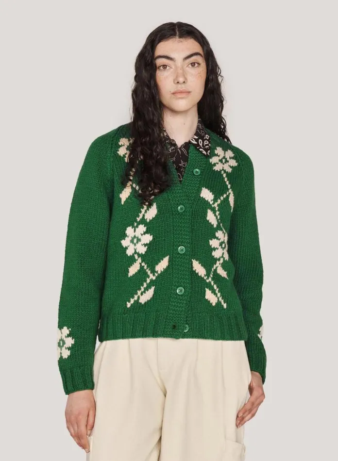 Womens Knitwear YMC Atomic Cardigan Green