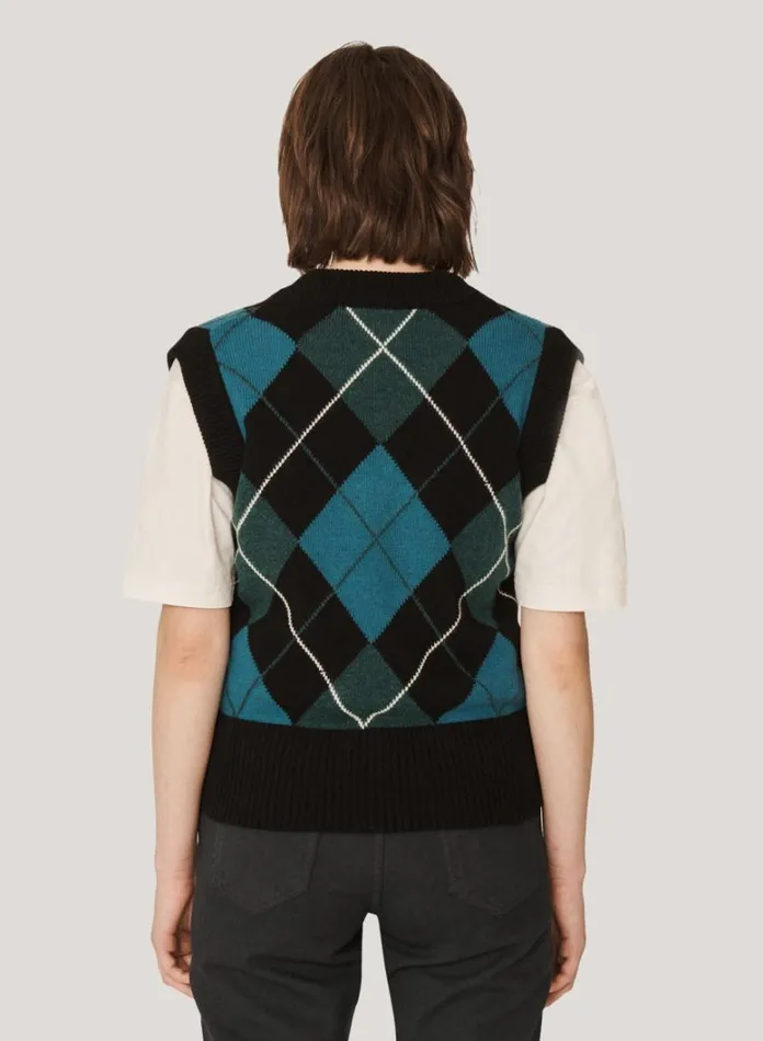 Womens Knitwear YMC Heidi Argyle Knit Vest Black Multi