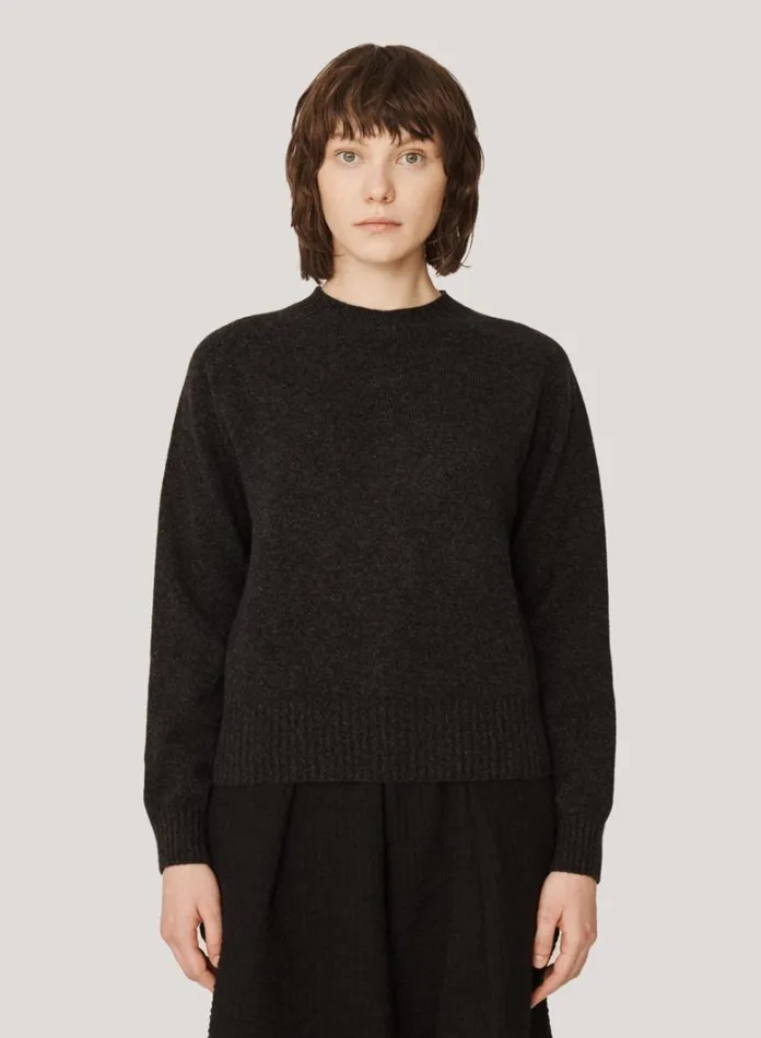 Womens Knitwear YMC Jets Crew Neck Jumper Black Marl