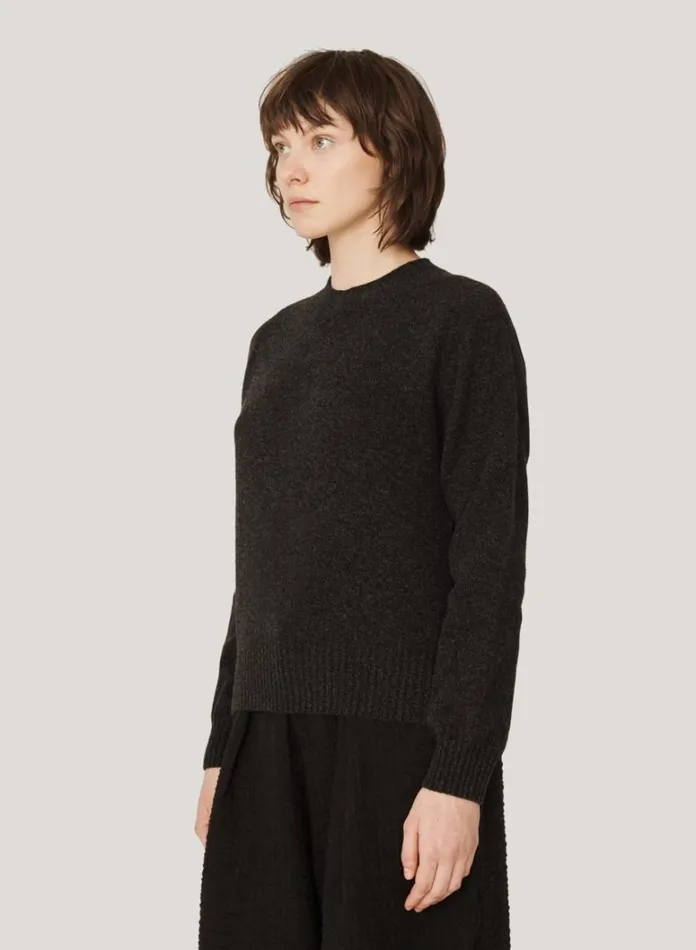 Womens Knitwear YMC Jets Crew Neck Jumper Black Marl