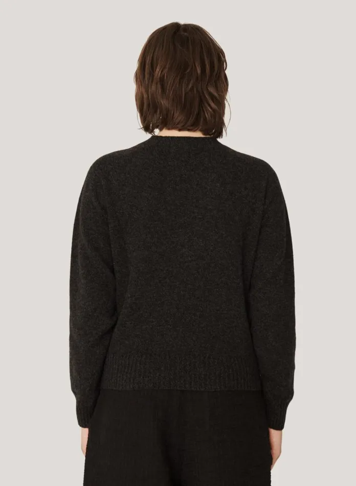 Womens Knitwear YMC Jets Crew Neck Jumper Black Marl