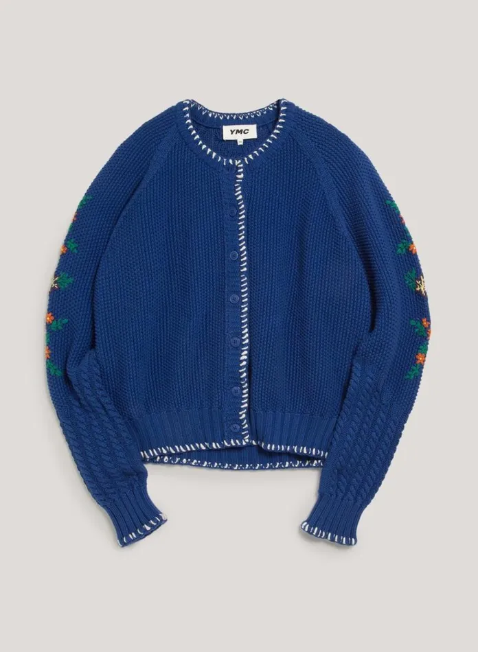 Womens Knitwear YMC Lotus Cardigan Blue