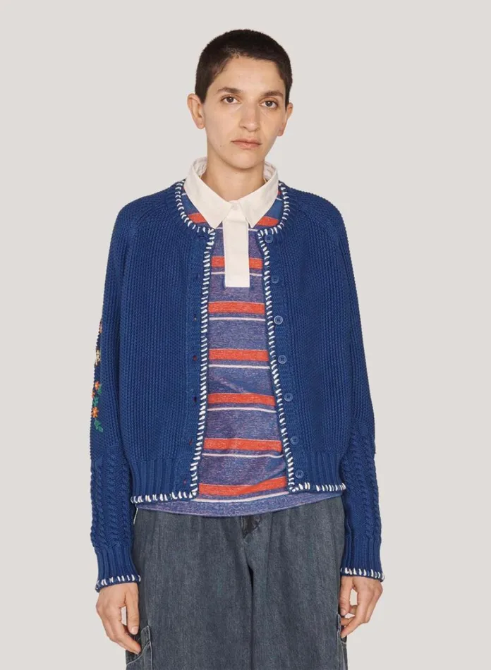 Womens Knitwear YMC Lotus Cardigan Blue