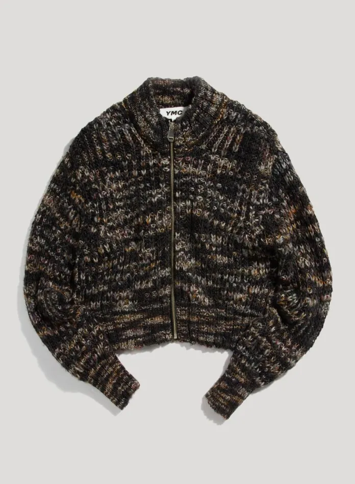 Womens Knitwear YMC Wes Spaced Dyed Cardigan Black Multi
