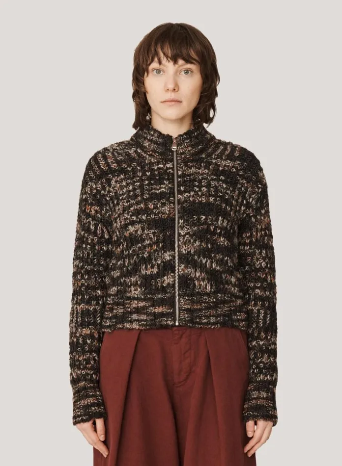Womens Knitwear YMC Wes Spaced Dyed Cardigan Black Multi
