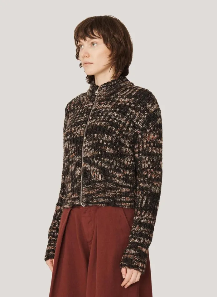 Womens Knitwear YMC Wes Spaced Dyed Cardigan Black Multi