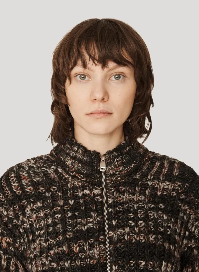 Womens Knitwear YMC Wes Spaced Dyed Cardigan Black Multi