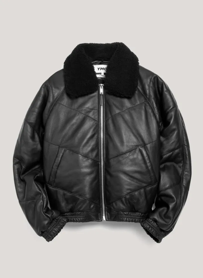 Womens Outerwear YMC Kool Herc Wadded Leather Jacket Black
