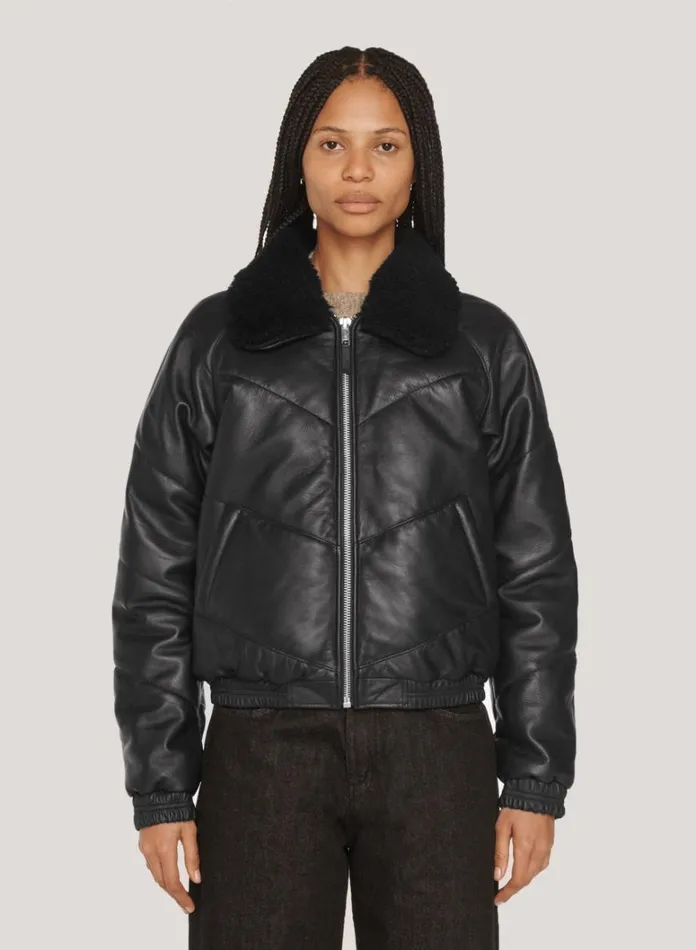 Womens Outerwear YMC Kool Herc Wadded Leather Jacket Black