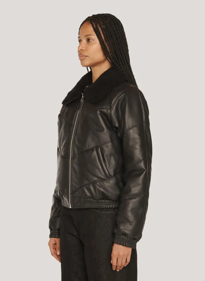 Womens Outerwear YMC Kool Herc Wadded Leather Jacket Black
