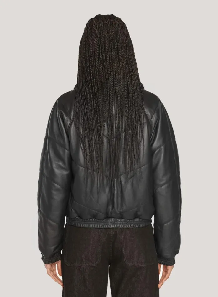 Womens Outerwear YMC Kool Herc Wadded Leather Jacket Black