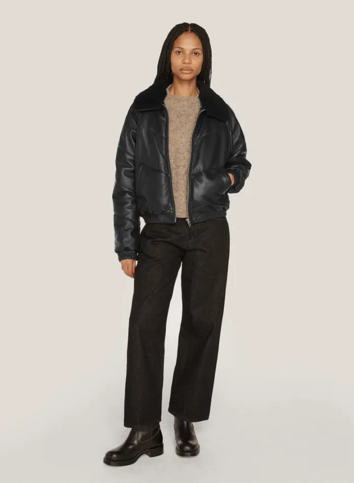 Womens Outerwear YMC Kool Herc Wadded Leather Jacket Black