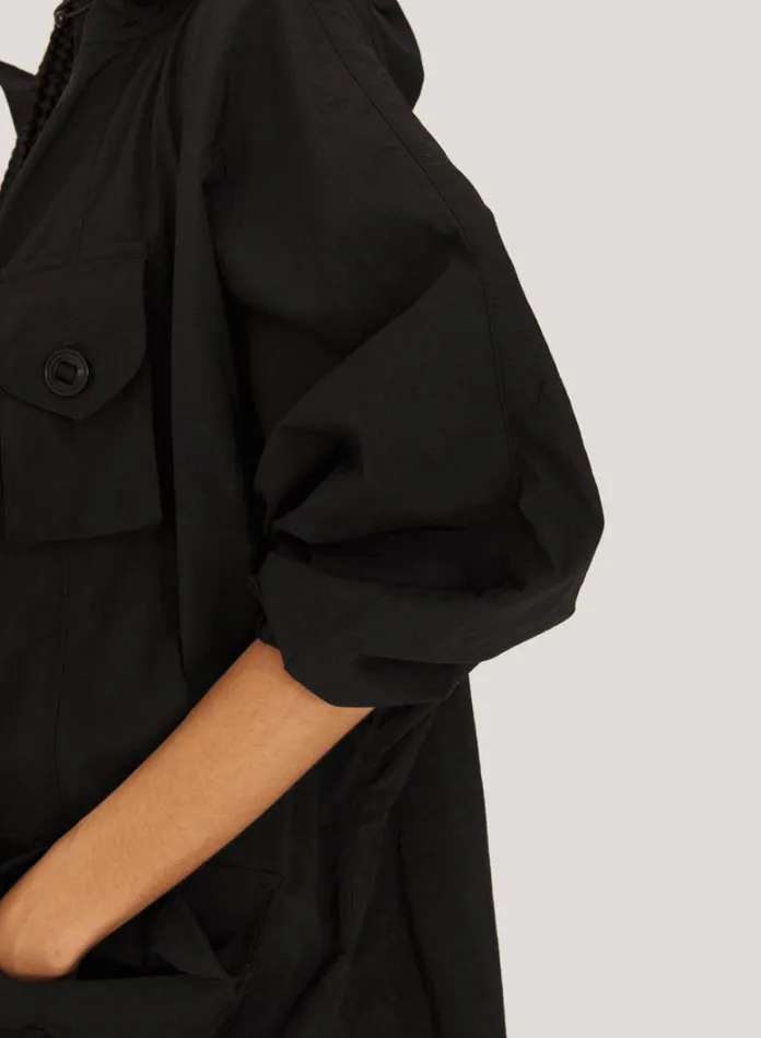 Womens Outerwear YMC Pala Poncho Hooded Coat Black