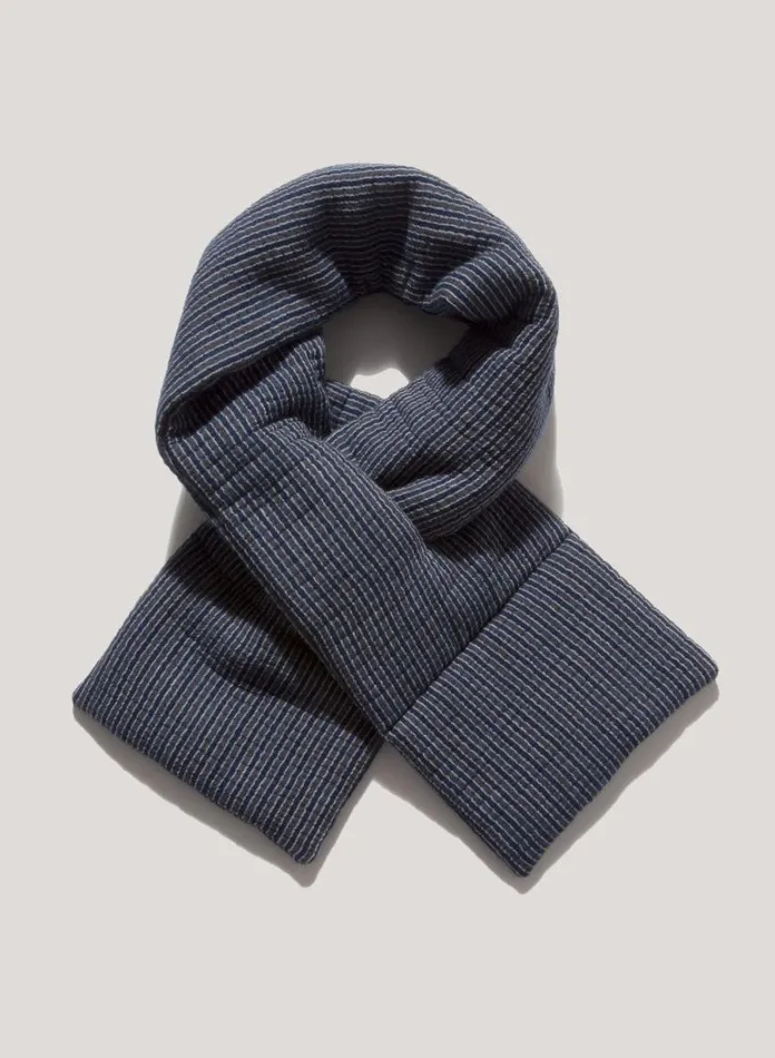 Womens Scarves YMC Textured Stripe Slot Scarf Blue