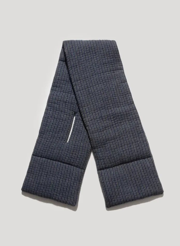 Womens Scarves YMC Textured Stripe Slot Scarf Blue