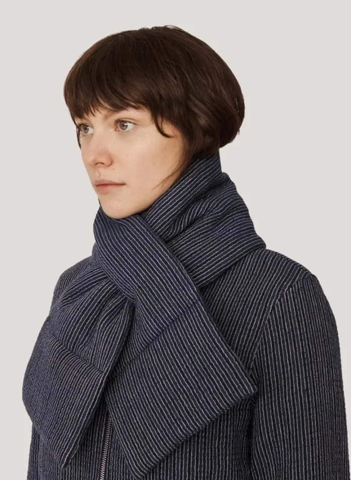Womens Scarves YMC Textured Stripe Slot Scarf Blue
