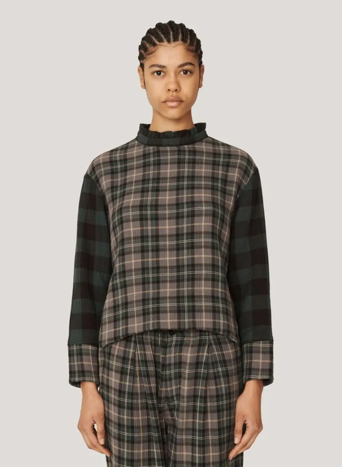 Womens Shirts YMC Gia Check Top Green Multi