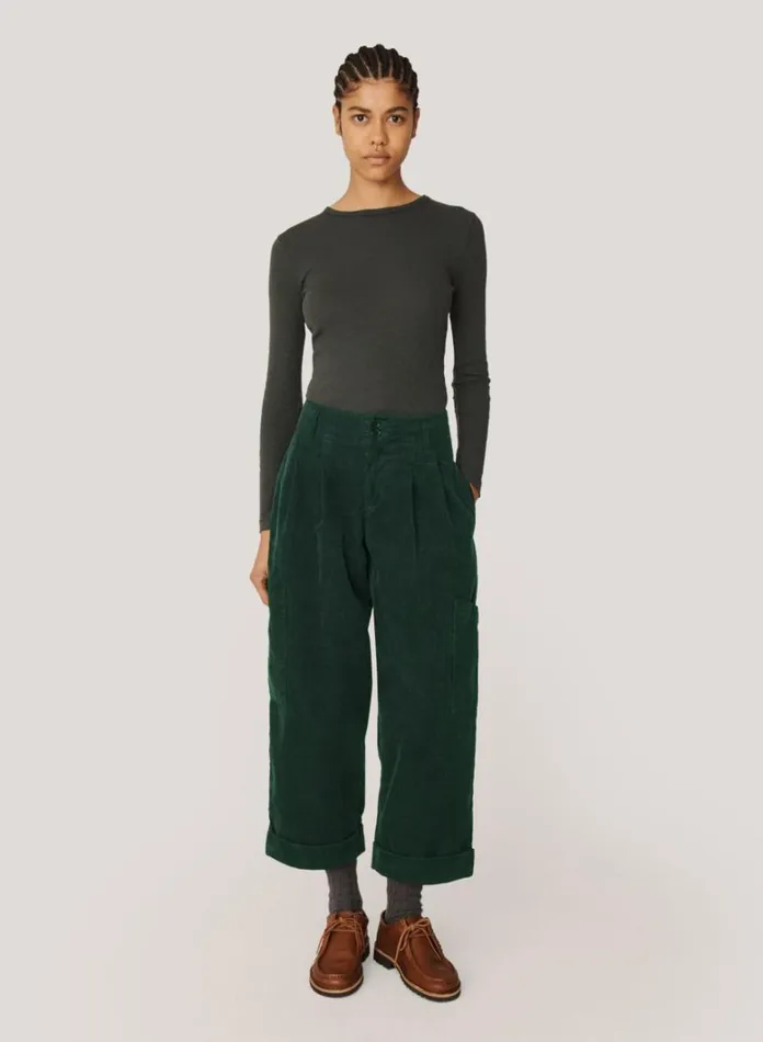 Womens Trousers YMC Grease Corduroy Trousers Green