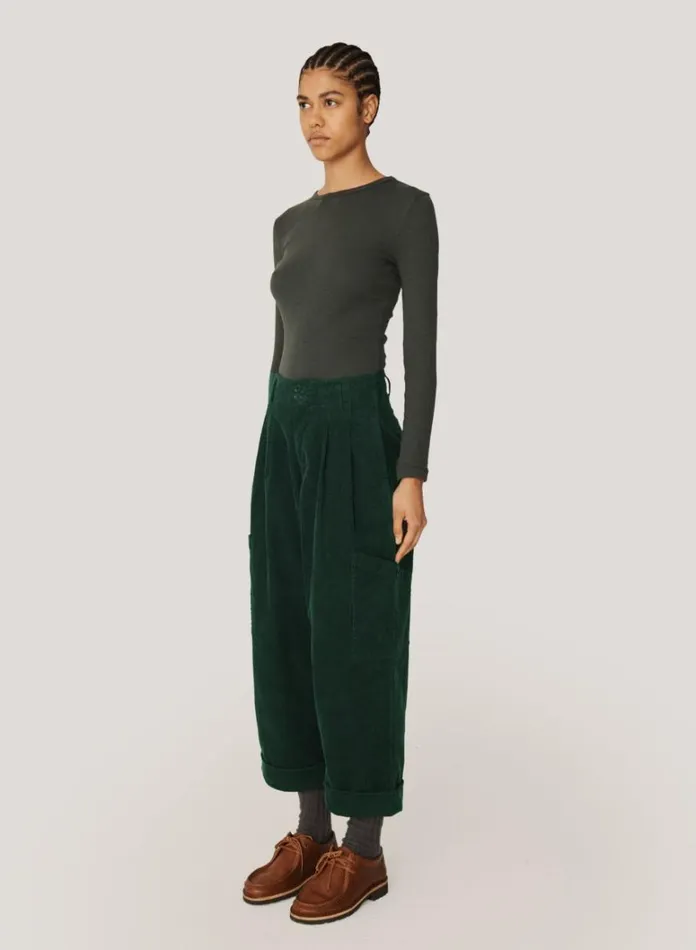 Womens Trousers YMC Grease Corduroy Trousers Green