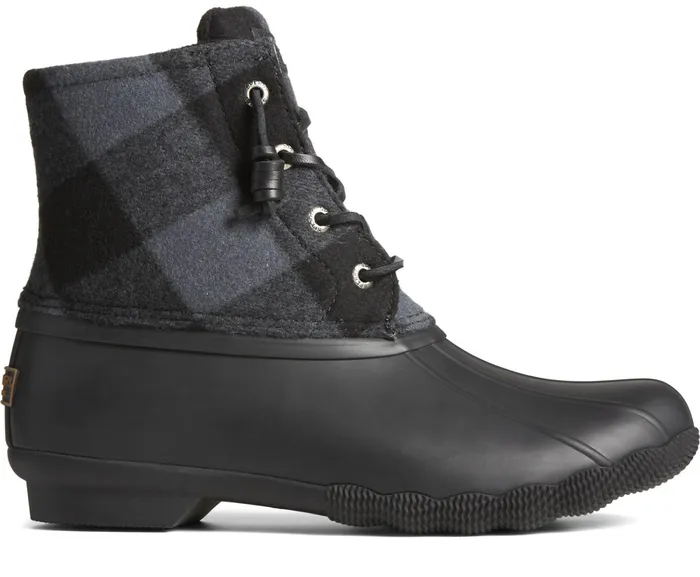 Women Saltwater Buffalo Check Duck Boot Black Sperry Boots