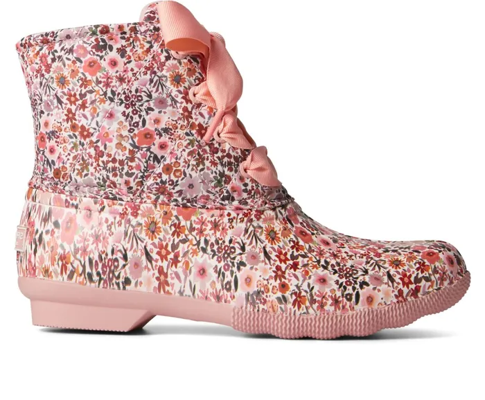 Women Saltwater Floral Duck Boot Pink Sperry Boots