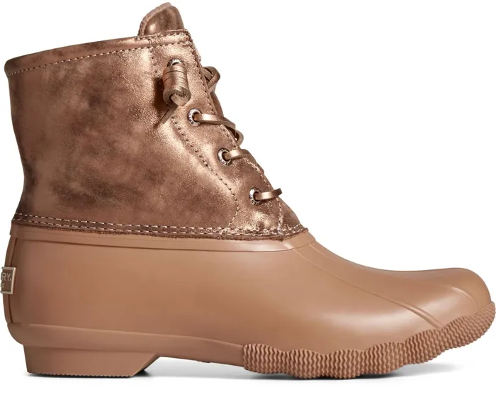 Women Saltwater Metallic Leather Duck Boot Rose Sperry Boots