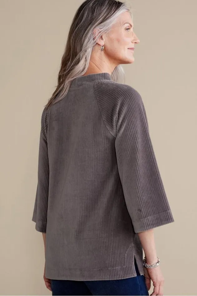 Women Samina Corduroy Pullover Shoreline Grey Soft Surroundings Tops Women Samina Corduroy Pullover Shoreline Grey Soft Surroundings Tops