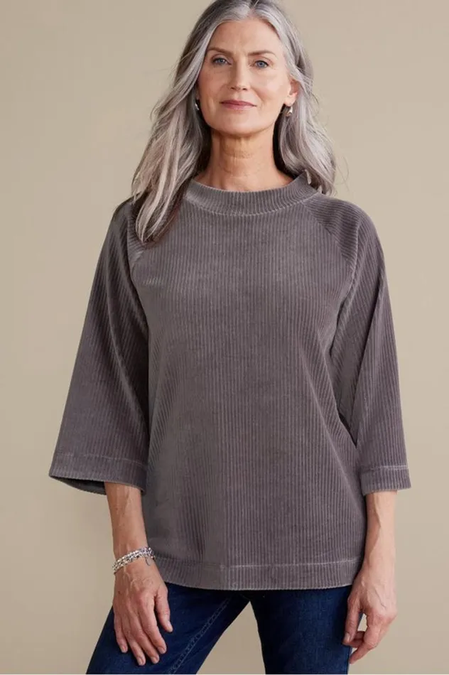 Women Samina Corduroy Pullover Shoreline Grey Soft Surroundings Tops Women Samina Corduroy Pullover Shoreline Grey Soft Surroundings Tops