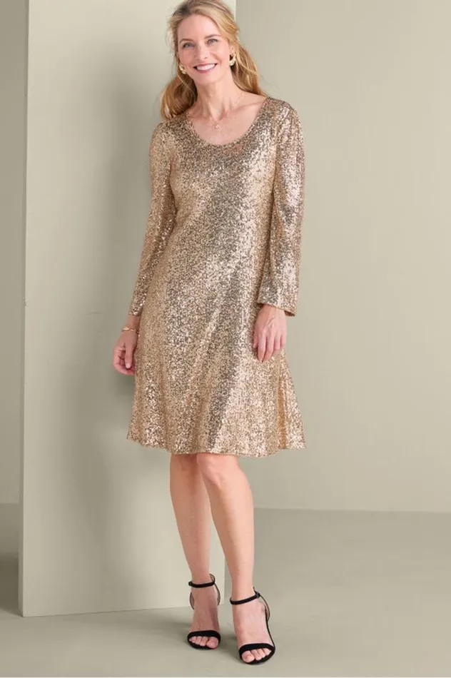 Women Sancerre Sequin Dress Gold Sequin Soft Surroundings Dresses
