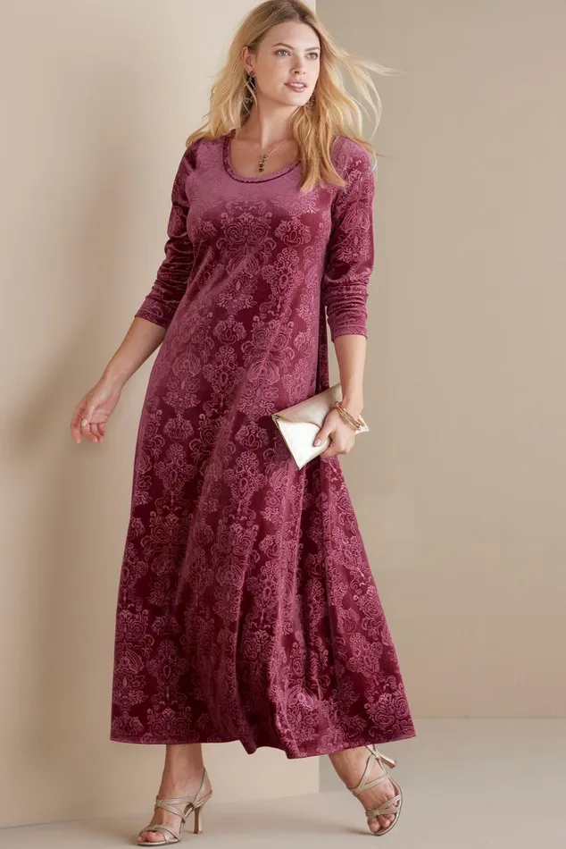 Women Santiago Embossed Velvet Dress Cabernet Soft Surroundings Dresses