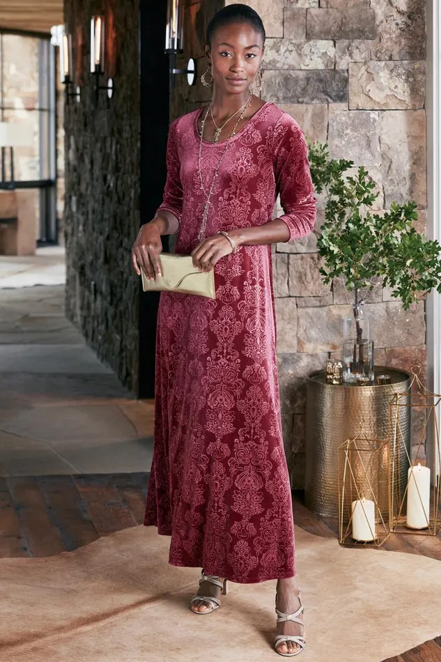 Women Santiago Embossed Velvet Dress Cabernet Soft Surroundings Dresses Women Santiago Embossed Velvet Dress Cabernet Soft Surroundings Dresses