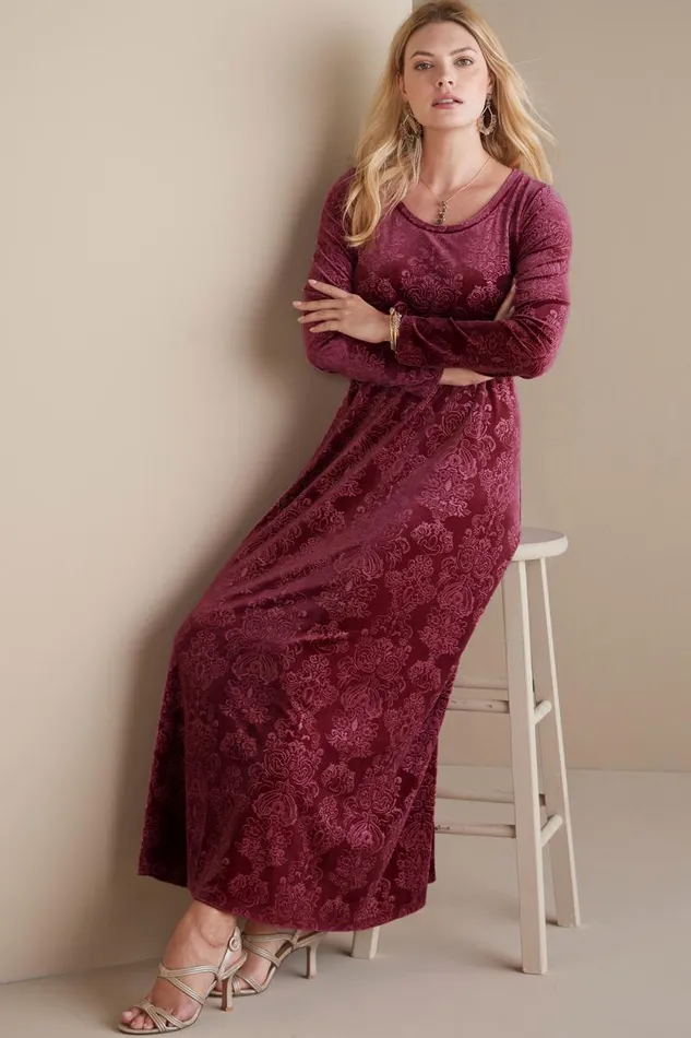 Women Santiago Embossed Velvet Dress Cabernet Soft Surroundings Dresses Women Santiago Embossed Velvet Dress Cabernet Soft Surroundings Dresses