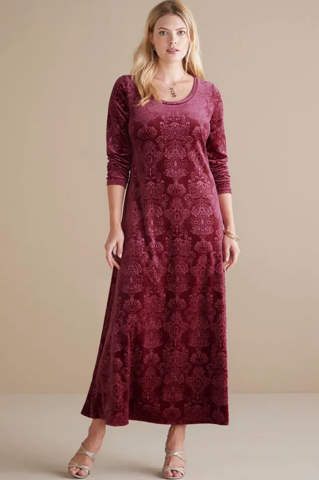 Women Santiago Embossed Velvet Dress Cabernet Soft Surroundings Dresses Women Santiago Embossed Velvet Dress Cabernet Soft Surroundings Dresses