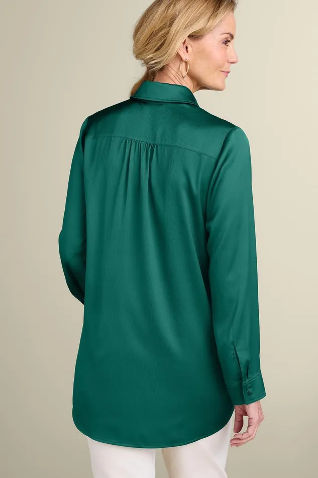 Women Satin Boyfriend Shirt Mykonos Blue Soft Surroundings Tops Women Satin Boyfriend Shirt Mykonos Blue Soft Surroundings Tops