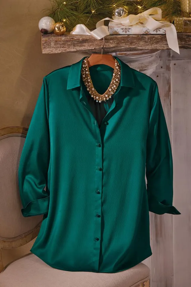 Women Satin Boyfriend Shirt Mykonos Blue Soft Surroundings Tops Women Satin Boyfriend Shirt Mykonos Blue Soft Surroundings Tops