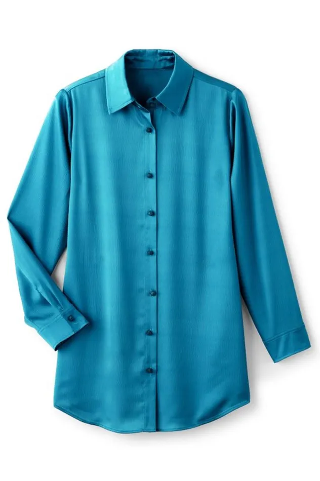 Women Satin Boyfriend Shirt Mykonos Blue Soft Surroundings Tops Women Satin Boyfriend Shirt Mykonos Blue Soft Surroundings Tops
