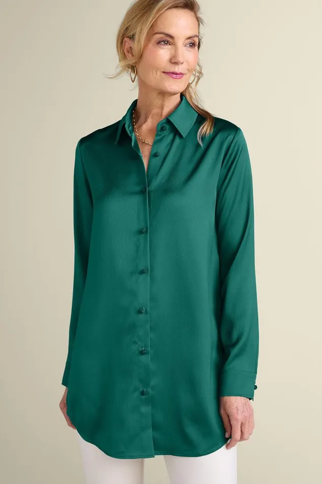 Women Satin Boyfriend Shirt Mykonos Blue Soft Surroundings Tops Women Satin Boyfriend Shirt Mykonos Blue Soft Surroundings Tops