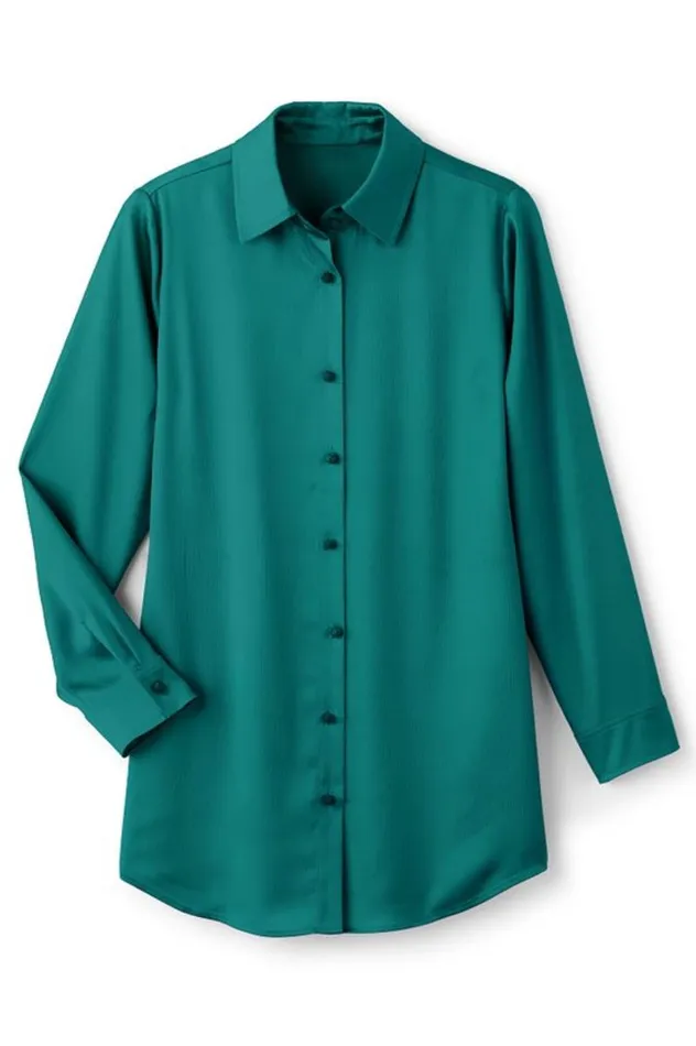 Women Satin Boyfriend Shirt Mykonos Blue Soft Surroundings Tops Women Satin Boyfriend Shirt Mykonos Blue Soft Surroundings Tops