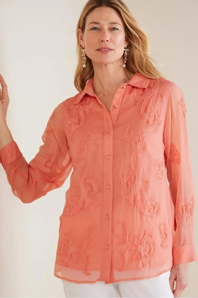 Women Savannah Embellished Tunic Burnt Coral Soft Surroundings Tops
