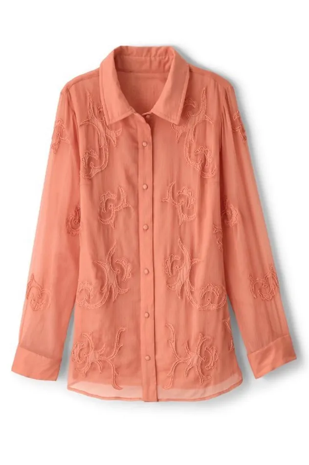 Women Savannah Embellished Tunic Burnt Coral Soft Surroundings Tops Women Savannah Embellished Tunic Burnt Coral Soft Surroundings Tops
