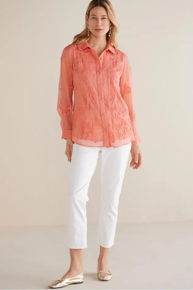 Women Savannah Embellished Tunic Burnt Coral Soft Surroundings Tops Women Savannah Embellished Tunic Burnt Coral Soft Surroundings Tops