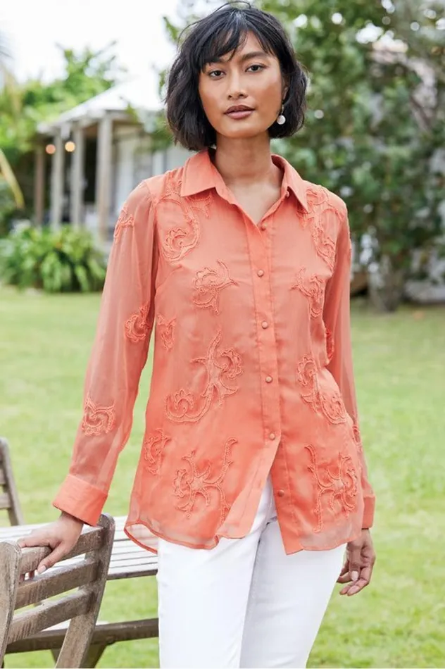 Women Savannah Embellished Tunic Burnt Coral Soft Surroundings Tops Women Savannah Embellished Tunic Burnt Coral Soft Surroundings Tops