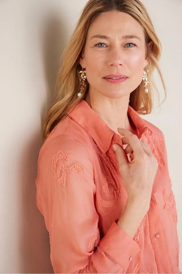 Women Savannah Embellished Tunic Burnt Coral Soft Surroundings Tops Women Savannah Embellished Tunic Burnt Coral Soft Surroundings Tops